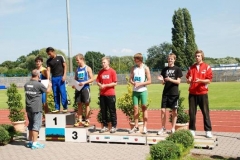 Siegerehrung im Diskuswurf für Robin Henning ( Platz 7 ) nach erstmals übertroffenen 40 Metern
