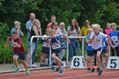 50m-Lauf der männlichen Kinder. Der Zevener Silas Dreyer (Nr. 110) kam im Dreikampf der M09 auf den dritten Platz.